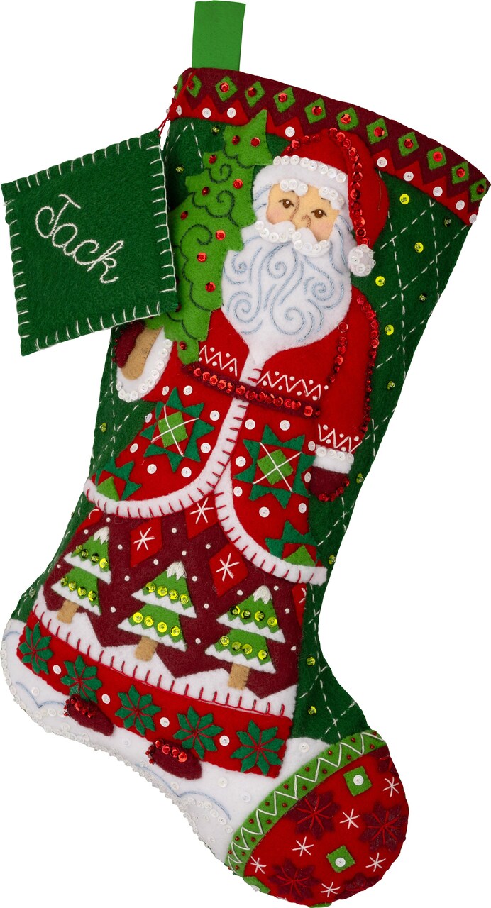 Bucilla Felt Stocking Applique Kit 18" Long-Santa's Quilted Delight